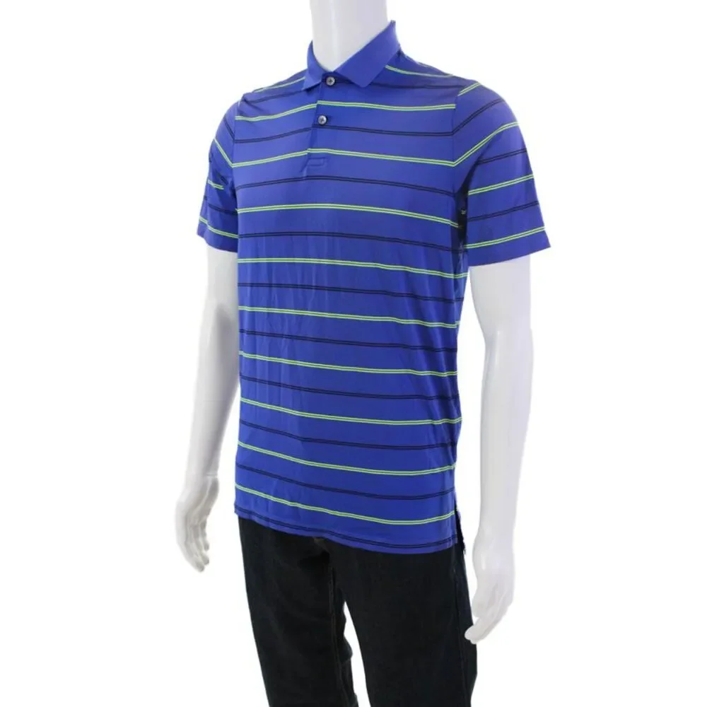 RLX Ralph Lauren Mens Striped Short Sleeve Collared Polo Shirt Blue Size S